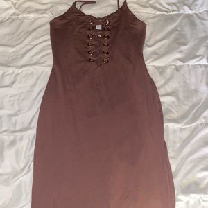 Incredibly soft mid length brown IRIS dress.